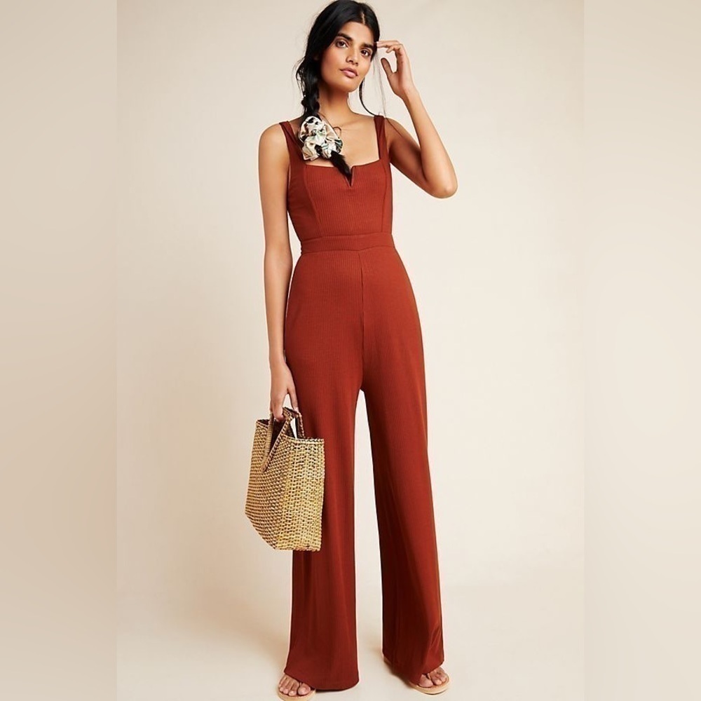 L*Space Women’s Selena Ribbed Jumpsuit Size S Rust Wide Leg Wide Leg One Piece